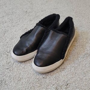 Vince Camuto Slip On Shoes Womens 8 Black Faux Fur Lined Leather